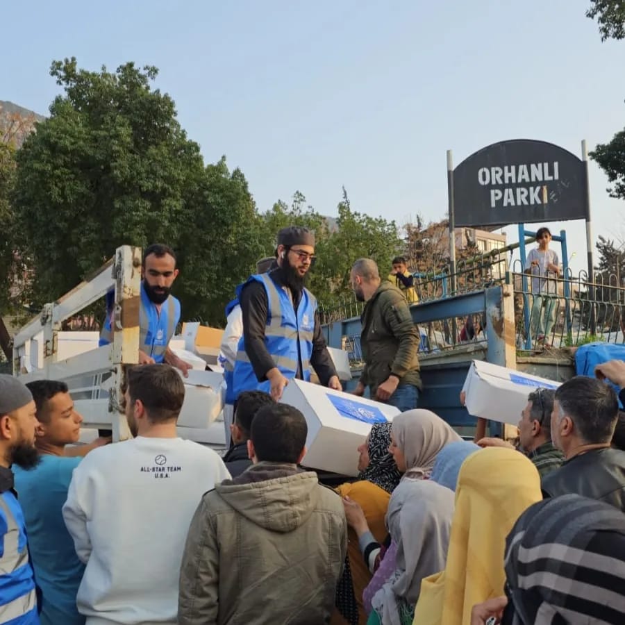 Food packs distribution among the earthquake affected people in Turkey